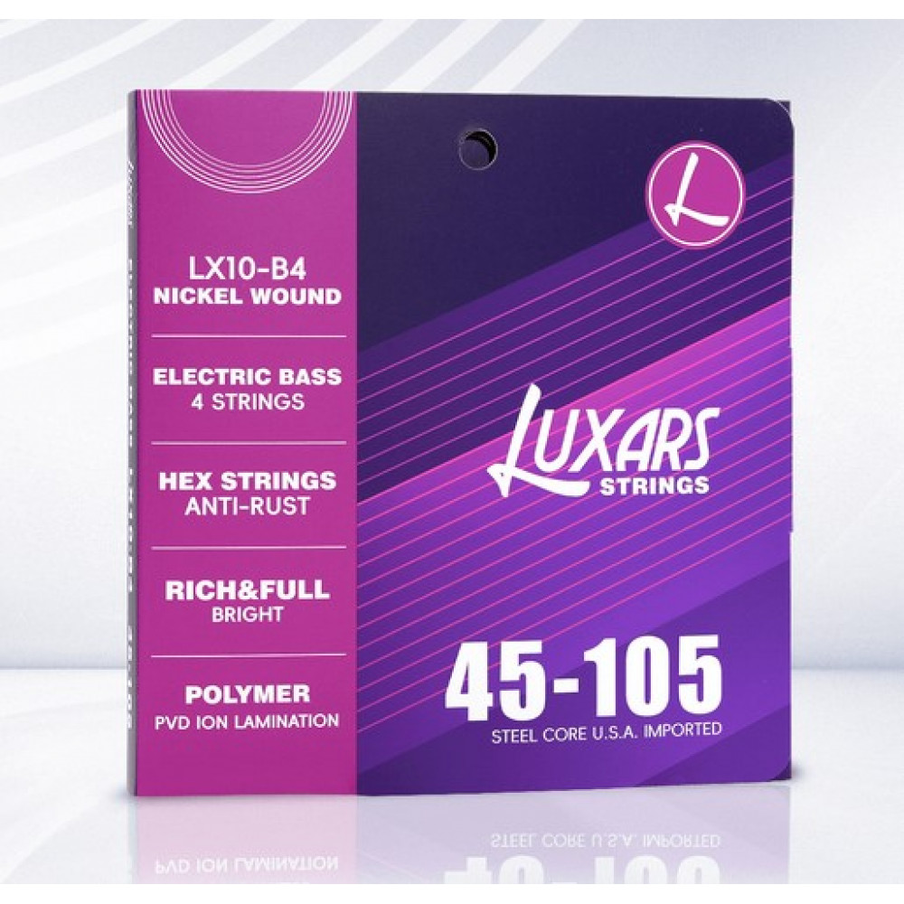 LX10-B4 Комплект струн для бас-гитары, никелированные, 45-105, Luxars