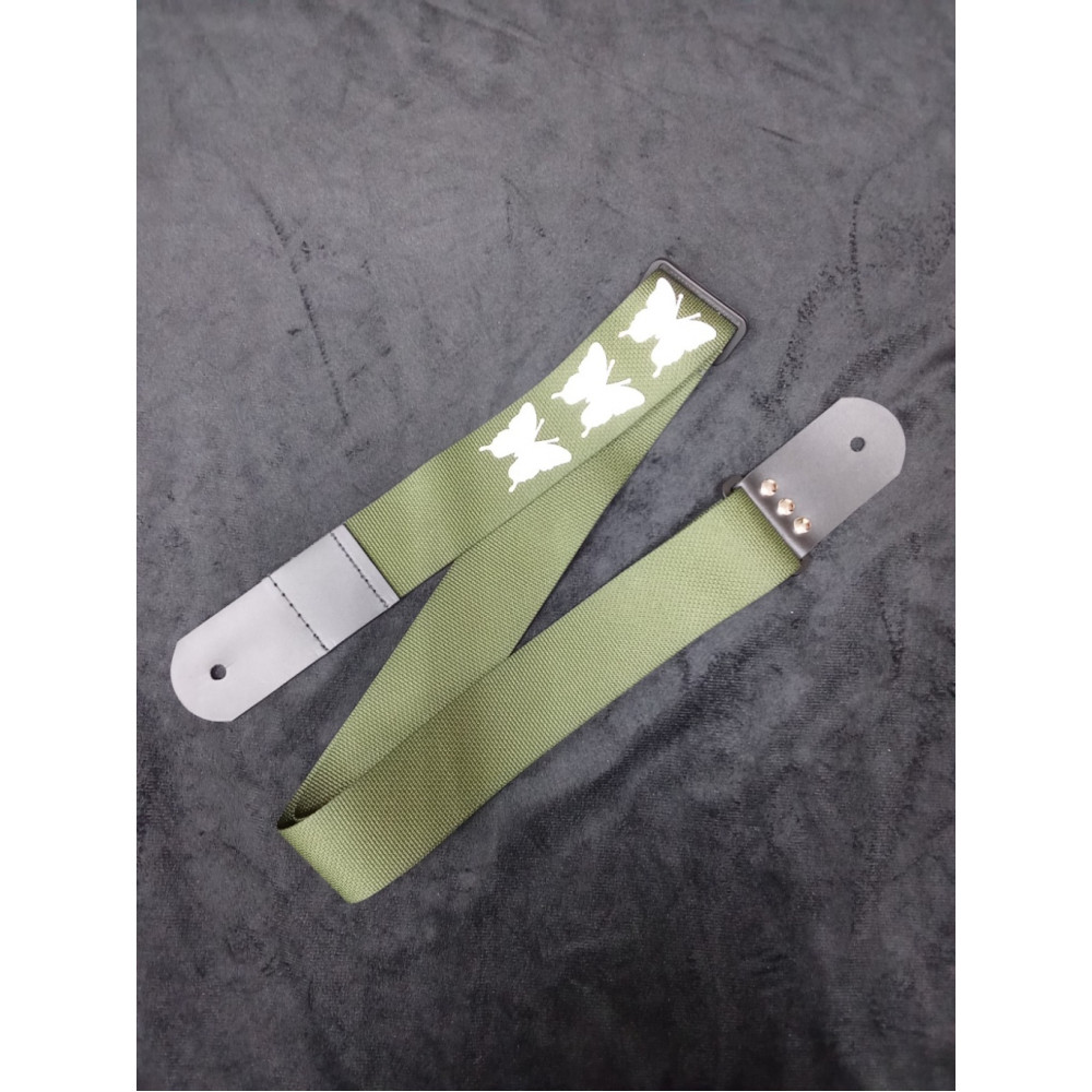 MZ-RG-5ApButterflyGh Ремень для гитары, зеленый хаки, аппликация Бабочка, MEZZO