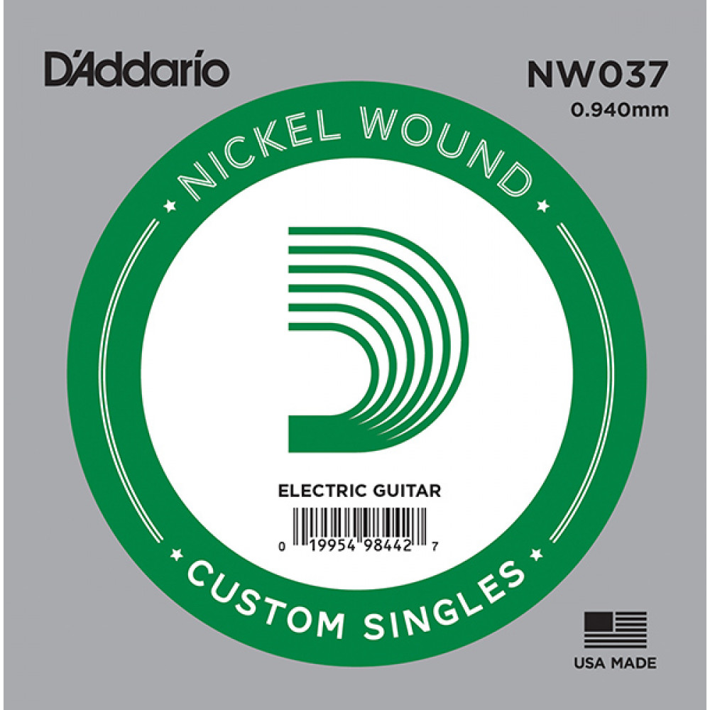 Отдельная струна для электрогитары D'Addario NW037 Nickel Wound, никелированная, .037