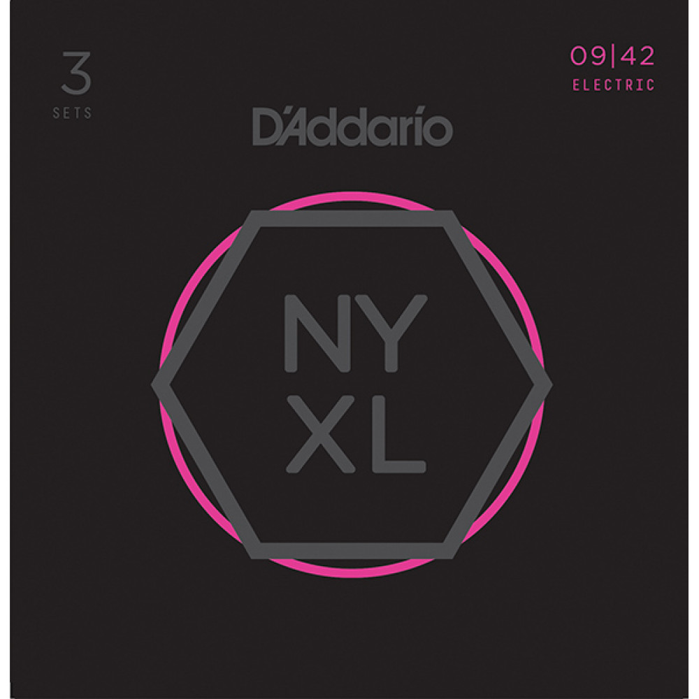 NYXL0942-3P NYXL 3 Комплекта струн для электрогитары, Super Light, 09-42, D'Addario