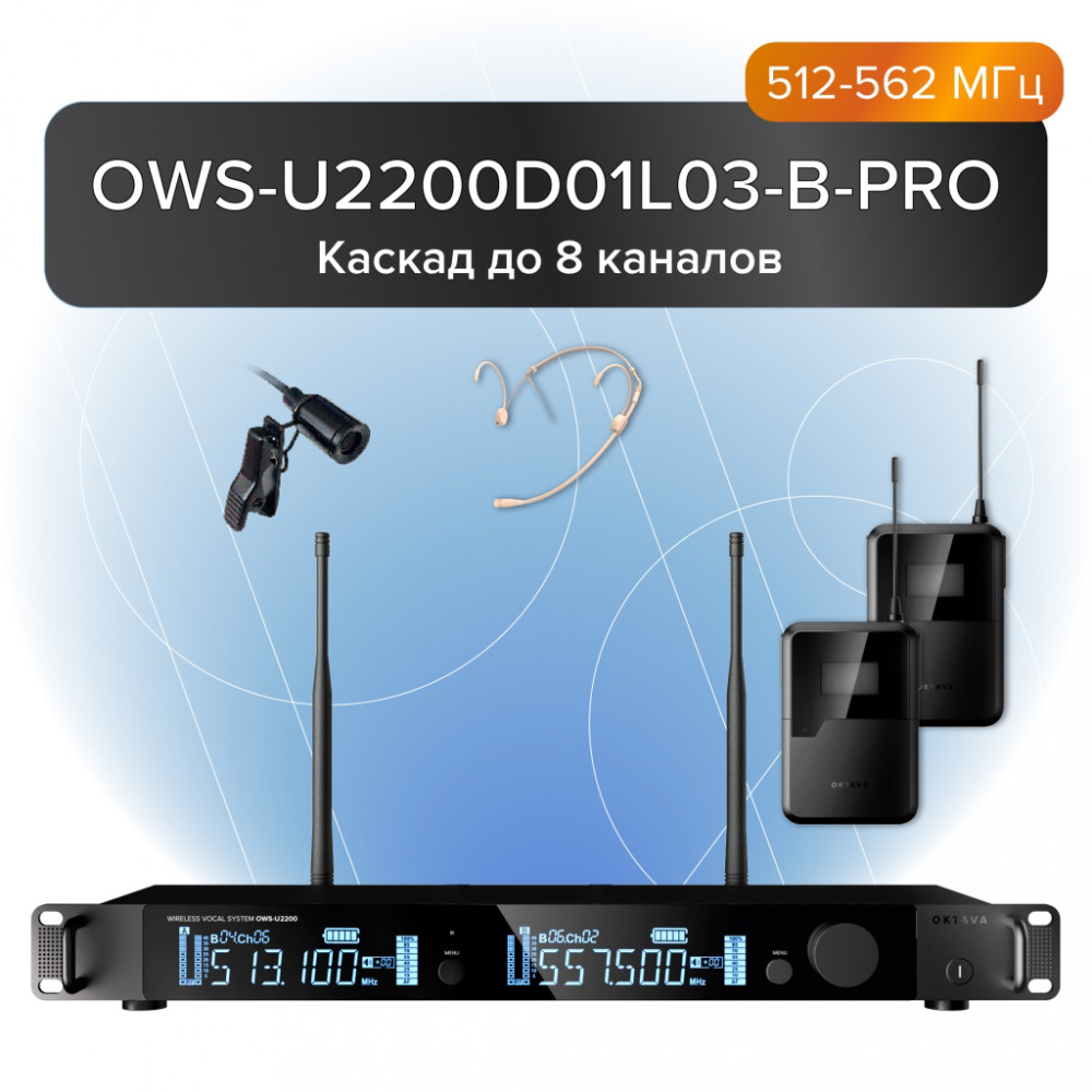 OWS-U2200D01L03-B-PRO Двухканальная радиосистема с головным и петличным микрофонами, Октава