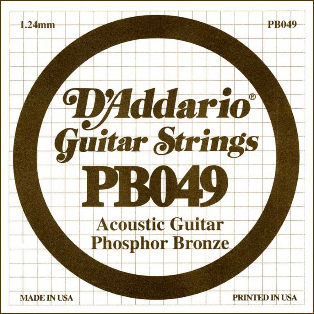 PB049 Phosphor Bronze Отдельная струна для акустической гитары, фосфорная бронза, .049, D'Addario