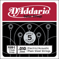 Отдельная стальная струна без обмотки D'Addario PL010-5 Plain Steel, 010, 5шт