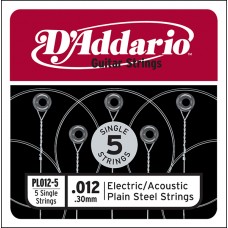 PL012-5 Plain Steel Отдельная стальная струна без обмотки 012, 5шт, D`Addario 