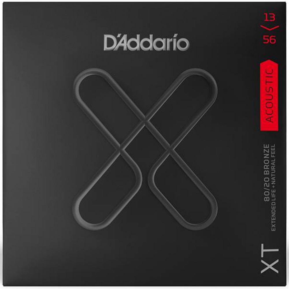 XTABR1356 XT Комплект струн для акустической гитары, бронза 80/20, 13-56, с покрытием, D'Addario
