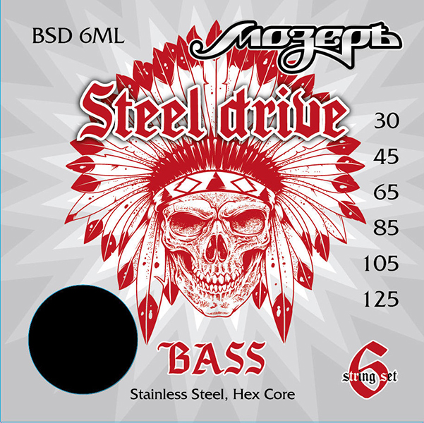 струны для бас гитары мозеръ bsd l BSD-6ML Steel Drive Комплект струн для 6-струнной бас-гитары, сталь, 30-125, Мозеръ